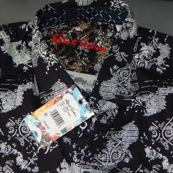 Robert Graham GAMBLE Men’s Button Front Long Sleeve Shirt Black Abstract LRG NWT - Picture 6 of 9